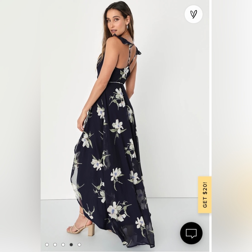 Lulus All Mine Navy floral wrap high low maxi dress, size XS, worn twice